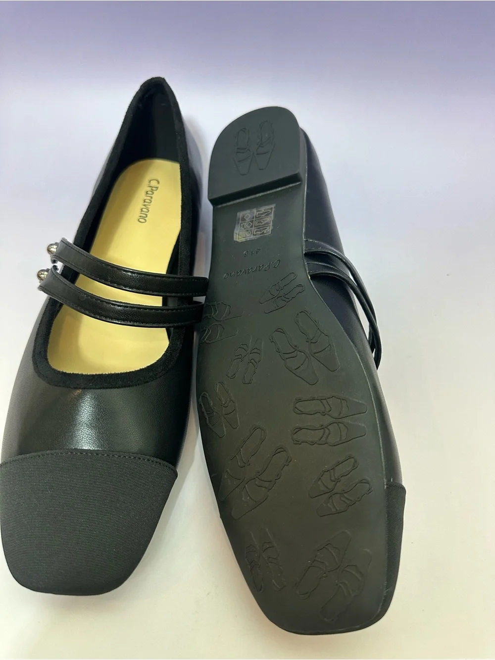 Women’s Black Cap-Toe Mary Jane Flats with Adjustable Strap